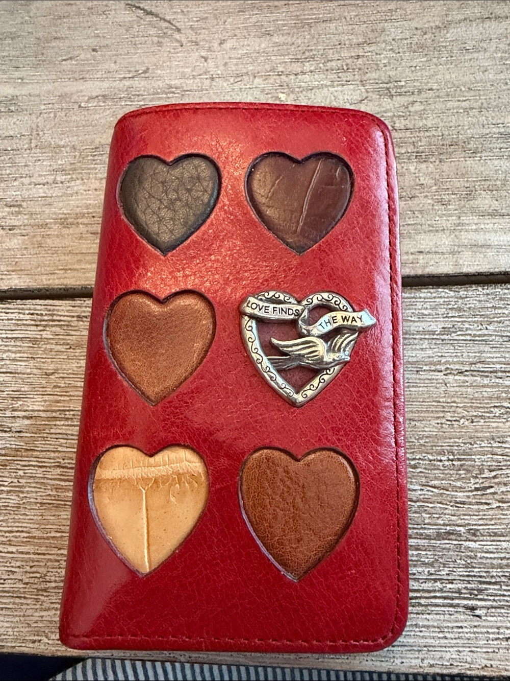 Brighton Red Heart Accent Leather Wallet credit card case